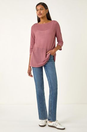 Roman Crochet Knit Tunic Stretch Top