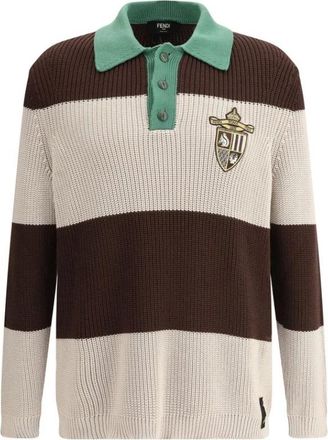 Fendi Geribbelde Trui met Streepjespatroon - Heren - Polos - Veelkleurig - S - Katoen - Tops