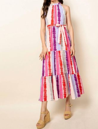 THML Clothing Tie Dye Tiered Maxi Dress In Multi