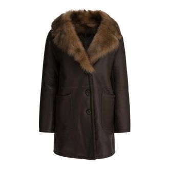 Break & Walk Cappotto con colletto in pelliccia e bottoni - - Jackets - Donna - Marrone - L
