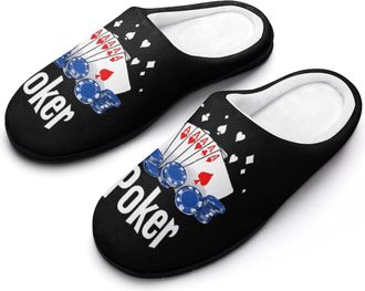 Generic Poker Casino Mens Soft Cotton Slippers with Memory Foam Anti-skid House Shoes for Travel Indoor Outdoor