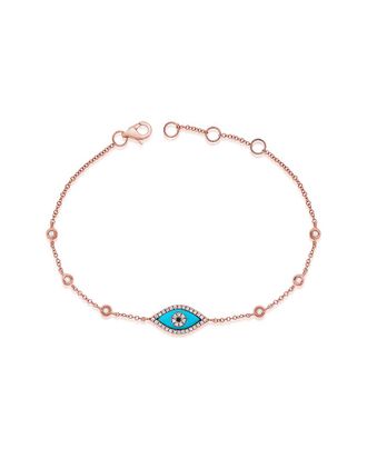 Sabrina Designs 14K Rose Gold 0.16 Ct. Tw. Diamond & Turquoise Evil Eye Bracelet