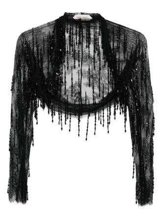 Alberta Ferretti sequin-embellished fringe jacket - women - Acrylic/Polyamide/Polyester/glass - S - Black