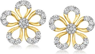 Ross-Simons Diamond Flower Earrings in 18kt Gold Over Sterling