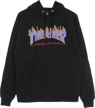 Thrasher Flame Hood Sweatshirt Zwart/Blauw - Heren - Hoodies - Zwart - S - Katoen - Hoodies & sweatvesten