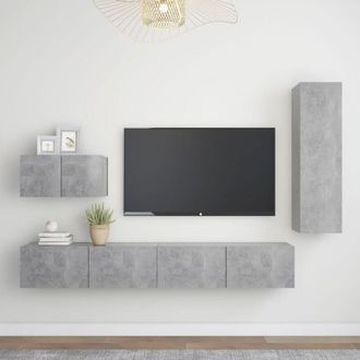 vidaXL Set Muebles De Sal&oacute;n Tv 4 Pzas Madera Ingenier&iacute;a Gris Hormig&oacute;n Vidaxl