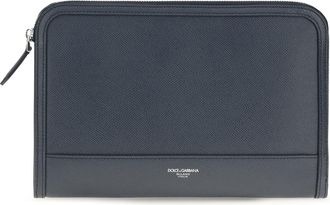 Dolce & Gabbana Mens Clutch Atene Blue Leather 3 Calf Umbrellas Accessory