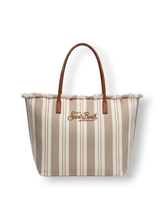 MC2 Saint Barth Medium Tote Bag With Vertical Stripes And Fringed Top Edge