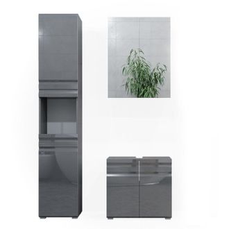 Vicco Conjunto De Muebles De Ba&ntilde;o Freddy, Antracita Alto Brillo, 3 Partes, Con Mueble Alto