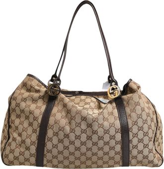 Gucci Beige and Black Canvas Twins Medium Tote Womens Bag (Pre-Owned)