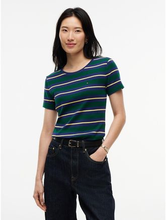 Tommy Hilfiger Womens Striped Favorite T-Shirt - Emerald Multi - XXL