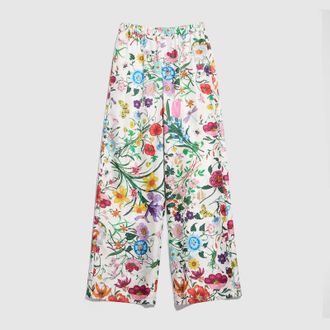 Gucci Printed Silk Twill Pants, White