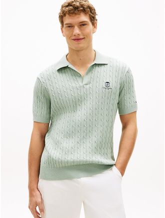 Tommy Hilfiger Mens Short-Sleeve Cable Knit Sweater Polo - Green - XL
