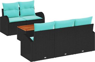 vidaXL Conjunto De Sof&aacute;s De Jard&iacute;n 6 Uds. Negro Y Turquesa Vidaxl