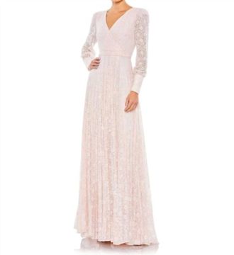 Mac Duggal Sequin Lace V-Neck Dress In Light Rose