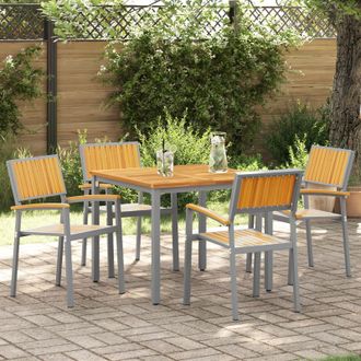 Berkfield Home Outdoor Chairs 4 pcs Stackable Grey Solid Wood Acacia & Metal