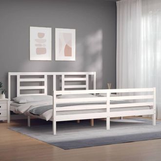 Berkfield Home Beautiful Bed Frame with Headboard White Super King Size Solid Wood