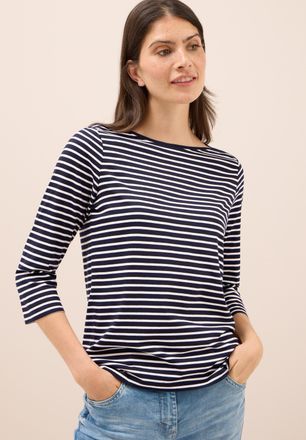 Cecil 3/4-Arm-Shirt CECIL, Damen, Gr. S (38), blau (urban dunkelblau), Jersey, Obermaterial: 50% Baumwolle, 50% Modal, gestreift, regular fit normal, U-Boot