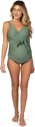 Pinkblush Waist Tie Maternity One-Piece Swimsuit in Olive Green at Nordstrom, Size Medium