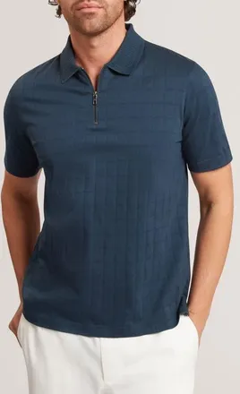 Ted Baker Victor Quarter Zip Polo in Mid-Navy at Nordstrom, Size 5