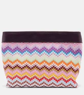 Missoni Zigzag Large leather-trimmed lam&eacute; clutch