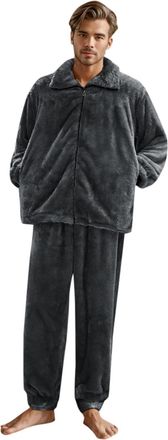 Generic Mens Winter Loungewear Set Cozy Home Pajamas with Insulated Pockets for Indoor Comfort and Outdoor Style (Grey, XXL)