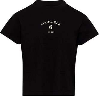 Maison Margiela T-shirt met print en ronde hals - Dames - T-shirts - Zwart - L - Tops