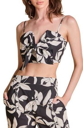 English Factory Leaf Print Bow Accent Cotton Camisole in Black/White at Nordstrom Rack, Size X-Small