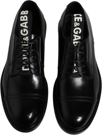 Dolce & Gabbana Mens Black Patent Leather Derby Lace Up Formal Dress Shoes Calf