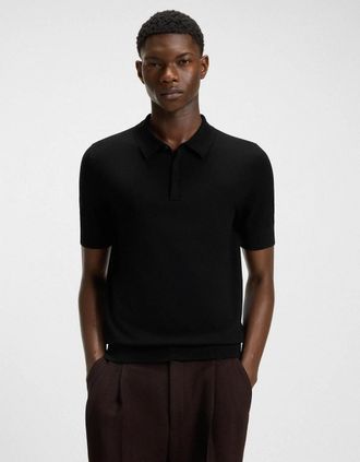 HUGO BOSS Mens HUGO San Peter Mens Knit Polo with Covered Placket - Black 001 - Size: 42
