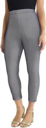 Jessica London Everyday Stretch Cotton Capri Legging in Black Mini Houndstooth at Nordstrom, Size 24