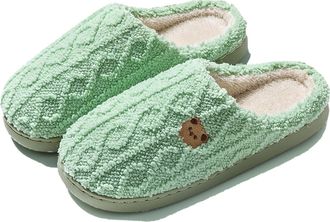 Generic Womens Slippers Fuzzy Moon Womens Comfy Warm Couple Slip On Heart Cozy Clogs For Winter Cute Moon Star For Her Cozy House Slippers(Light Green, 6)