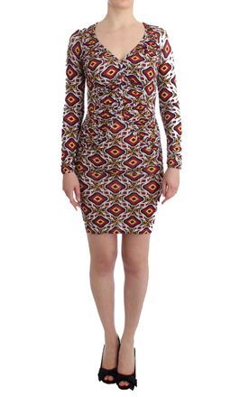Gianfranco Ferre Womens Geometric Print Mini Dress Long Sleeves Vneck - Brown Viscose - Size EU 40 (Womens)
