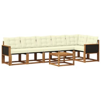 vidaXL Conjunto De Sof&aacute;s De Exterior Con Coj&iacute;n 7 Pcs Natural Y Crema Vidaxl