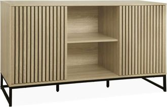 Sweeek Aparador contempor&aacute;neo acanalado efecto madera de 2 puertas, 140cm