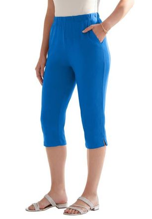 Roaman's Plus Size Soft Knit Relaxed Pull-On Capri Pant in Vivid Blue at Nordstrom, Size 6X