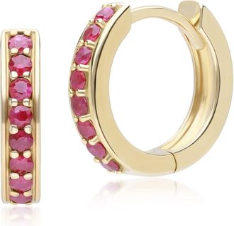 Gemondo Classic Ruby Huggie Hoop Earrings in 9ct Yellow Gold