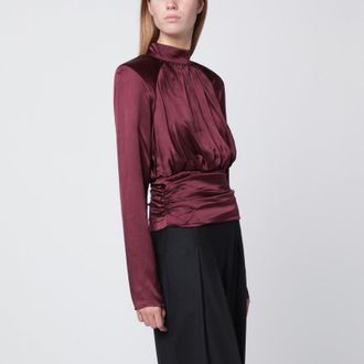 Rotate Bordeaux ruched silk top