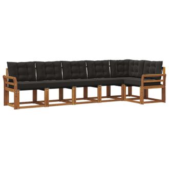 vidaXL Conjunto De Sof&aacute;s De Exterior Con Coj&iacute;n 6 Pcs Natural Y Negro Vidaxl