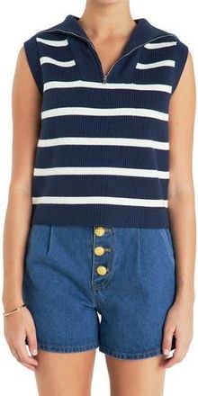 English Factory Stripe Sleeveless Half Zip Sweater in Navy/Ivory at Nordstrom Rack, Size X-Small