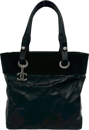 Chanel Black Leather Pvc Shoulder Bag Tote Bag (Pre-Owned)