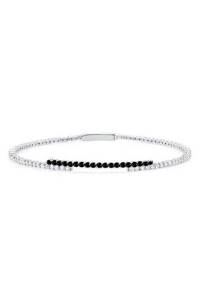 Crislu Cubic Zirconia Regal Flex Bangle Bracelet in Black Silver at Nordstrom, Size 7