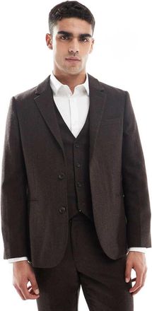 Asos Giacca da abito slim in misto lana marrone a spina di pesce