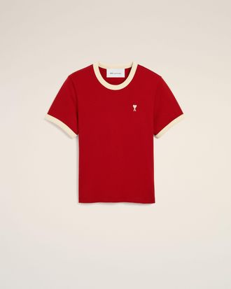 Ami Red contrasted cotton t-shirt with Ami de Coeur Red - XXXL - for Women