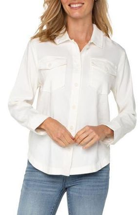 Liverpool L.A. Stretch Linen Blend Shacket in White at Nordstrom Rack, Size X-Large