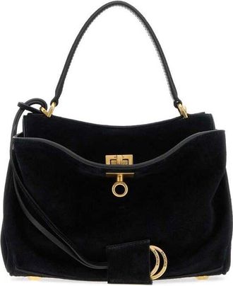 Balenciaga Velvet with Gold Hardware Shoulder Bag Black
