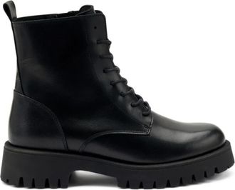 Frau Zwarte leren damesschoenen met comfortabele zool - Dames - Veterlaarzen - Zwart - 41 EU - Leer - Schoenen