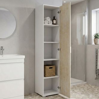 Dmora Armario Multiusos Dacaci, Mueble Lineal Con 1 Puerta Batiente Y 4 Baldas Regulables, Mueble Columna Para Ba&ntilde;o, 100% Made In Italy, 45x45h195 Cm, Roble