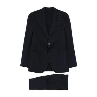 Luigi Bianchi Mantova Kostuums, Heren, Blauw, XL, Wol, Nadelstreep Single-breasted Pak