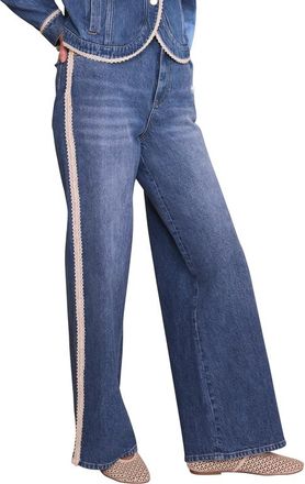 Mint Velvet Lace Trim Straight Jeans in Blue at Nordstrom, Size 10